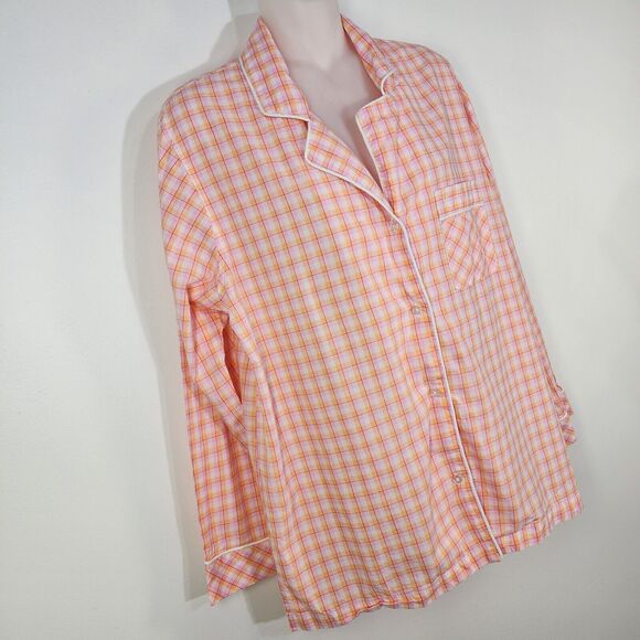 Victoria's Secret Pajama Top Small Mayfair Button Pink Orange Plaid Check PJ - Picture 4 of 12